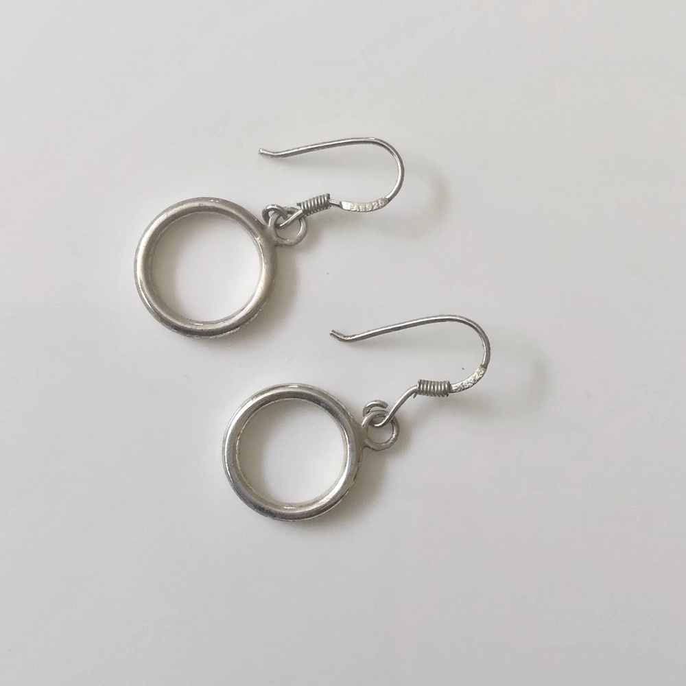 Sterling silver 925 dangle drop circle pierced earrings
